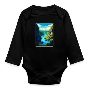 Plitvicer See Nationalpark Kroatien Reiseposter - Baby Bio-Langarm-Body - Schwarz - Vorne