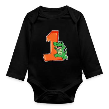 1 an - Inscription à l’école - Motif crocodile - Body Bébé bio manches longues - noir - Devant