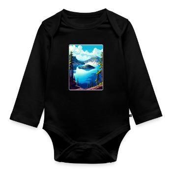 Crater Lake National Park Travel Poster Souvenir - Organic Longsleeve Baby Bodysuit - black - Front