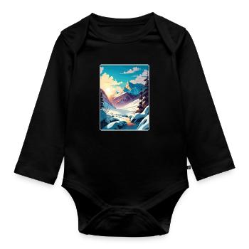 Les Arcs Skigebiet Schnee Frankreich Reiseplakat WPA - Baby Bio-Langarm-Body - Schwarz - Vorne