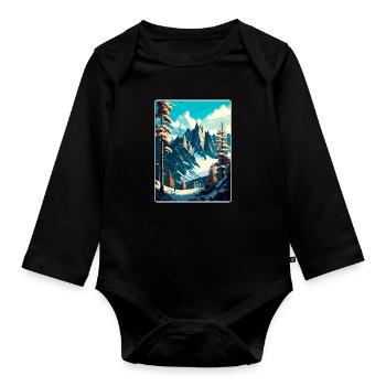 Chamonix Ski Ski Affiche de voyage vintage Souvenir - Body Bébé bio manches longues - noir - Devant