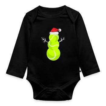 Weihnachts Tennisball Schneemann - Baby Bio-Langarm-Body - Schwarz - Vorne
