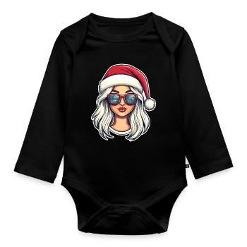 Winterglam Santa Sonnenbrille Kunst - Baby Bio-Langarm-Body - Schwarz - Vorne