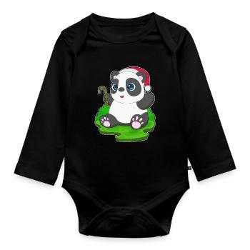 Panda Christmas Candy Cane - Organic Longsleeve Baby Bodysuit - black - Front