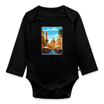 Palermo Sicily Town Italy Travel Poster Souvenir - Organic Longsleeve Baby Bodysuit - black - Front