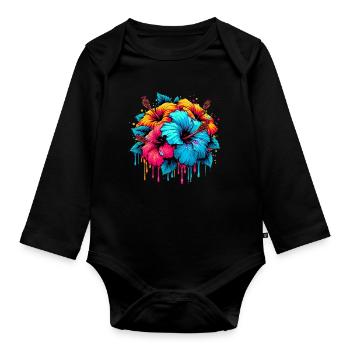 Hibiskusblüten - Baby Bio-Langarm-Body - Schwarz - Vorne