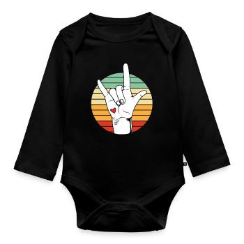 Sign language sign ASL deaf - Organic Longsleeve Baby Bodysuit - black - Front
