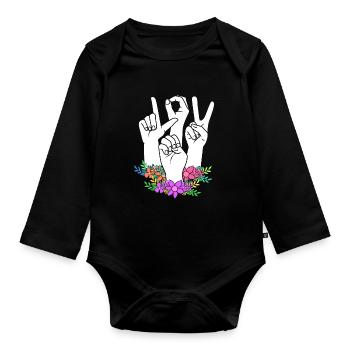 Langue des signes ASL sourd - Body Bébé bio manches longues - noir - Devant
