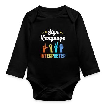Sign language sign ASL deaf - Organic Longsleeve Baby Bodysuit - black - Front