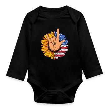 Langue des signes ASL sourd - Body Bébé bio manches longues - noir - Devant