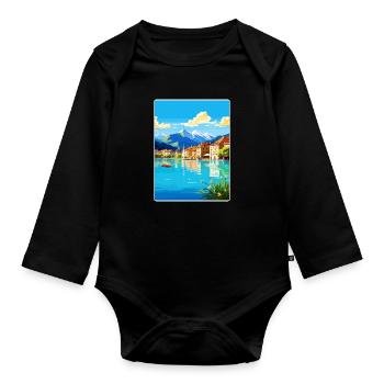 Annecy Frankreich Reise Poster Souvenir Malerei WPA - Baby Bio-Langarm-Body - Schwarz - Vorne