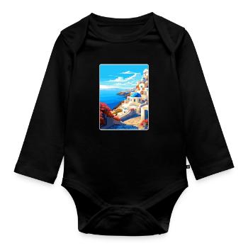 Santorin Grèce Grec Voyage Poster Souvenir WPA - Body Bébé bio manches longues - noir - Devant