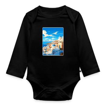 Santorin Grèce Grec Voyage Poster Souvenir WPA - Body Bébé bio manches longues - noir - Devant