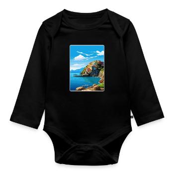 Cinque Terre Italie Patmos Voyage Poster Souvenir - Body Bébé bio manches longues - noir - Devant