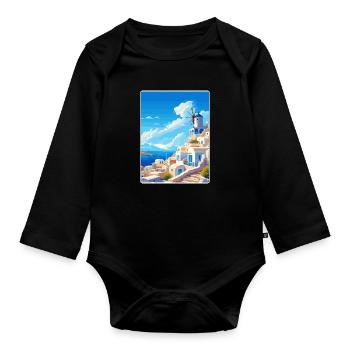 Santorin Grèce Grec Voyage Poster Souvenir WPA - Body Bébé bio manches longues - noir - Devant