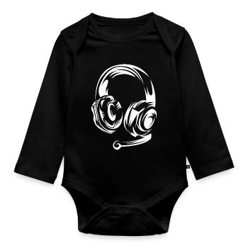 gaming headphones games illustration gamer icon - Organic Longsleeve Baby Bodysuit - black - Front