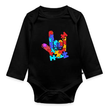 Langue des signes ASL sourd - Body Bébé bio manches longues - noir - Devant