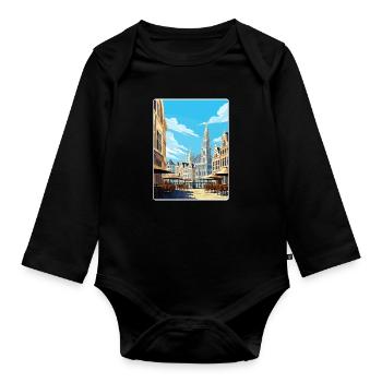 Brussels Belgium Travel Poster Souvenir Paint WPA - Organic Longsleeve Baby Bodysuit - black - Front