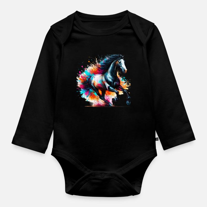 Pferd - Baby Bio-Langarm-Body - Schwarz