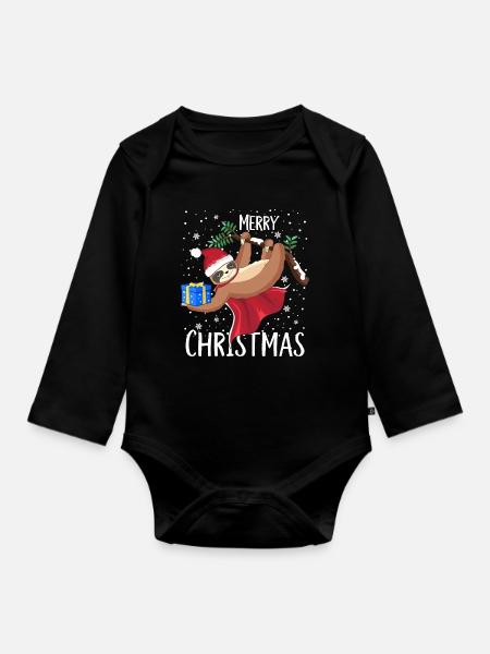 Faultier Frohe Weihnachten Schneeflocken - Langærmet babybody, økologisk bomuld - sort