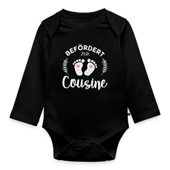 Befördert zur Cousine Stolze Cousine - Baby Bio-Langarm-Body - Schwarz - Vorne
