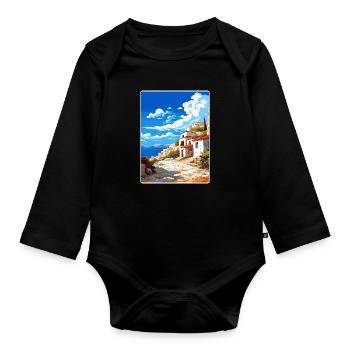 Mani Halbinsel Griechenland Reiseposter Souvenir WPA - Baby Bio-Langarm-Body - Schwarz - Vorne