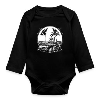 Surfing Illustration - Organic Longsleeve Baby Bodysuit - black - Front