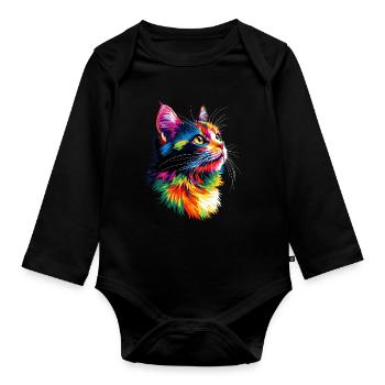 Katze Bunt Regenbogen Farben Popart Cat Mom Katzen - Baby Bio-Langarm-Body - Schwarz - Vorne