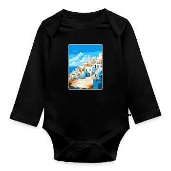 Karpathos Greece Travel Poster Souvenir Paint WPA - Organic Longsleeve Baby Bodysuit - black - Front