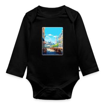 Brussels Belgium Travel Poster Souvenir Paint WPA - Organic Longsleeve Baby Bodysuit - black - Front