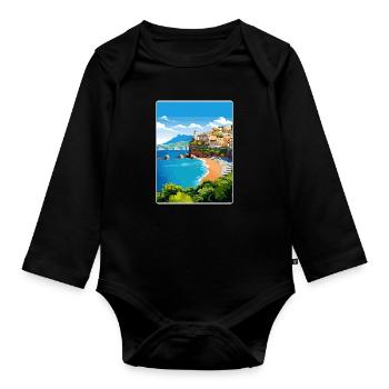 Amalfi Italie Affiche de voyage Peinture de carte postale souvenir - Body Bébé bio manches longues - noir - Devant