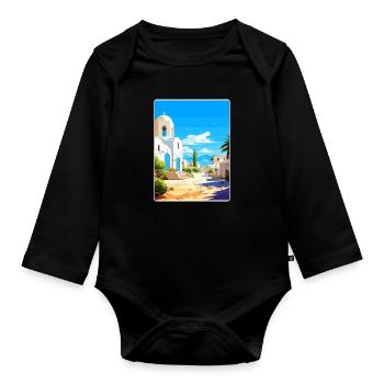 Kos Grèce Affiche de voyage Souvenir Carte Postale Peinture - Body Bébé bio manches longues - noir - Devant