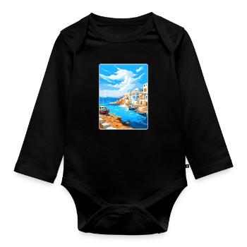 Folegandros Grèce Affiche de voyage Peinture Souvenir WP - Body Bébé bio manches longues - noir - Devant