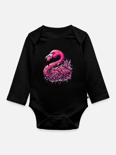 Flamingo - Baby Bio-Langarm-Body - Schwarz