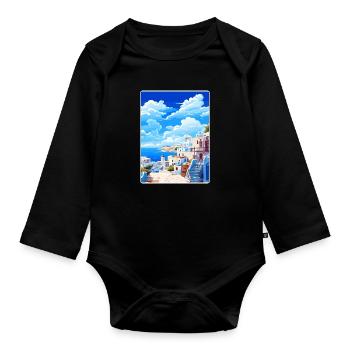 Mykonos Grèce Affiche de voyage Peinture Souvenir WPA - Body Bébé bio manches longues - noir - Devant
