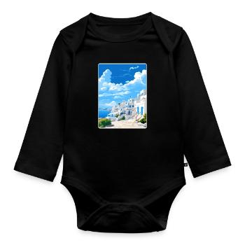 Mykonos Grèce Affiche de voyage Peinture Souvenir WPA - Body Bébé bio manches longues - noir - Devant
