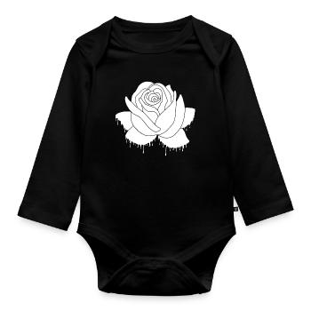 Graffiti d'une rose blanche - Body Bébé bio manches longues - noir - Devant