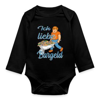 Bargeld Geld - Baby Bio-Langarm-Body - Schwarz - Vorne