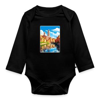 Girona Spain Travel Poster Souvenir Postcard Paint - Organic Longsleeve Baby Bodysuit - black - Front