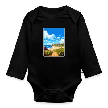 Holywell Bay, Cornwall, England, Reiseposterkarte - Baby Bio-Langarm-Body - Schwarz - Vorne