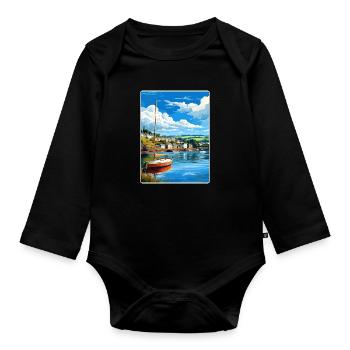 Fowey River Angleterre Affiche de voyage vintage souvenir - Body Bébé bio manches longues - noir - Devant