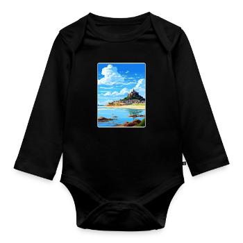 Marazion Cornwall England Reiseposter Souvenir - Baby Bio-Langarm-Body - Schwarz - Vorne
