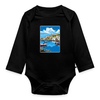 Mevagissey Angleterre Affiche de voyage Peinture Souvenir WP - Body Bébé bio manches longues - noir - Devant