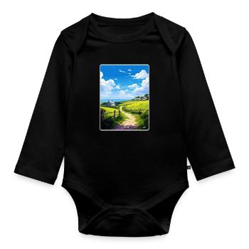 Lamorna Cornwall England Reiseposter Souvenir - Baby Bio-Langarm-Body - Schwarz - Vorne