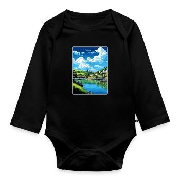 Fowey River Angleterre Affiche de voyage vintage souvenir - Body Bébé bio manches longues - noir - Devant