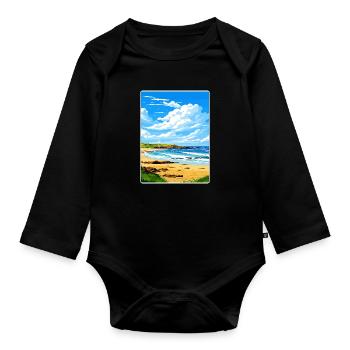 Godrevy Point England Reiseposter Souvenir WPA - Baby Bio-Langarm-Body - Schwarz - Vorne