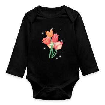 Tulipe Tulipes Fleurs Jardin Jardinier Nature - Body Bébé bio manches longues - noir - Devant