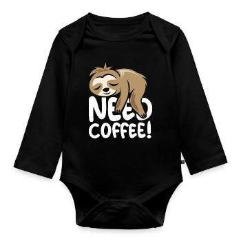 need coffee sloth funny sayings comic cartoon - Organic Longsleeve Baby Bodysuit - black - Front