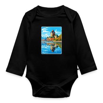 Quebec City Kanada Reise Poster Souvenir Farbe WP - Baby Bio-Langarm-Body - Schwarz - Vorne