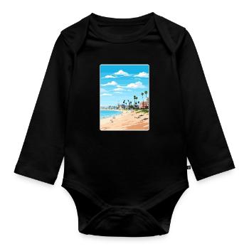 Manhattan Beach Kalifornien Reiseposter Souvenir - Baby Bio-Langarm-Body - Schwarz - Vorne